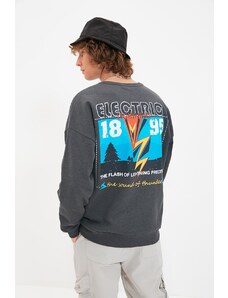 Trendyol Men's Anthracite Oversize/Wide-Fit Crew Neck Back Printed Sweatshir