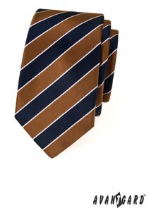 Modro-hnědá pruhovaná úzká kravata Avantgard 571-22299