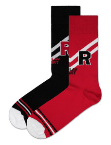 Replay Ponožky Casual Sport Logo&Stripes 2Prs Banderole - Black/Red - Pánské