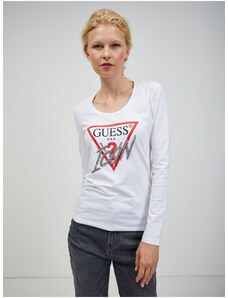 Bílé dámské tričko s dlouhým rukávem Guess - Dámské