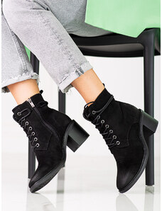 Black women's lace-up ankle boots Shelovet made of ecological suede