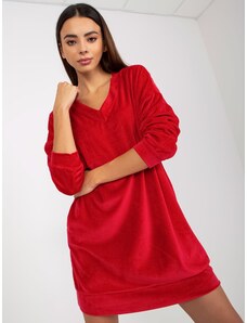 Fashionhunters Červené velurové šaty s dlouhými rukávy