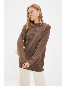 Trendyol hnědý pletený svetr s vysokým výstřihem