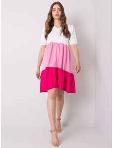 Fashionhunters RUE PARIS Bílé a růžové bavlněné šaty
