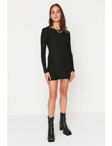 Trendyol Black Shirred Detail Mini Knitted Dress