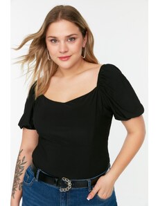 Trendyol Curve Black Heart Neck Balloon Sleeve Knitted Blouse