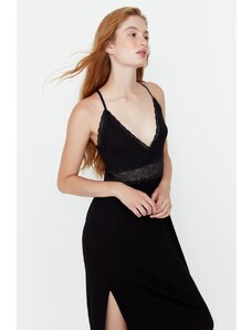 Trendyol Black Lace and Knitted Nightgown with Back Detail and a Slit