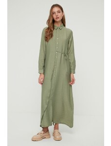 Trendyol Green Side Tie Woven Shirt Linen Look Dress