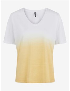 Bílo-žluté tričko Pieces Abba - Dámské