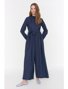 Trendyol Weaving Indigo Belted Jumpsuit with Gipple Collar