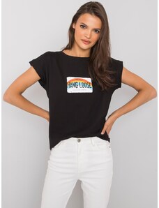 Fashionhunters Černé bavlněné dámské tričko