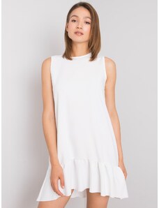 Fashionhunters RUE PARIS Dámské bílé šaty s volány