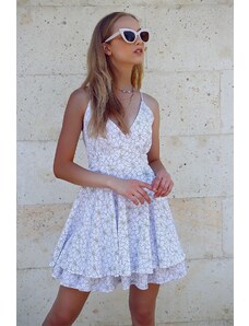 Trend Alaçatı Stili Dámská bílá dvouřadá sukně s límečkem s volánky, křížem krážem zpět tkané šaty