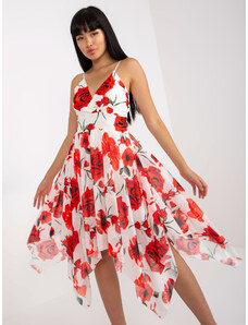 Fashionhunters Bílé a červené šaty s květinovými ramínky