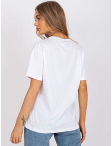 Fashionhunters Bílé volné tričko s aplikací a potiskem