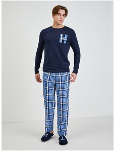 Tommy Hilfiger Sada pánského kostkovaného pyžama a pantoflí v modré barvě Tommy - Pánské