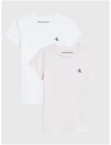 Sada dvou holčičích triček v růžové a bílé barvě Calvin Klein Jea - Holky