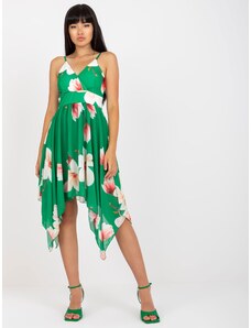 Fashionhunters Zelené zavinovací šaty s květinovými ramínky