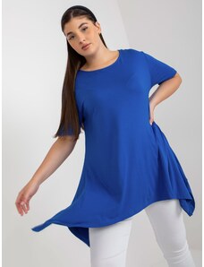 Fashionhunters Tmavě modrá jednobarevná halenka plus size s krátkým rukávem