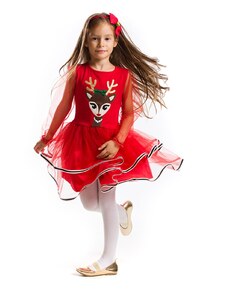 Denokids Tulle Girl Deer Red Christmas Tutu Dress