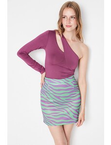 Trendyol Green Zebra Patterned Normal Waist Mini Stretch Knitted Skirt