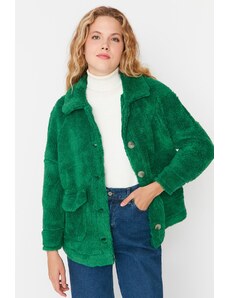 Trendyol zelený nadměrný kapesní detailní plyšový kabát