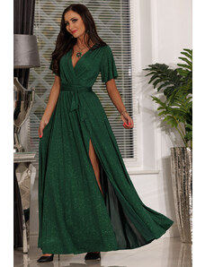 Třpytivé šaty s páskem Bella 36-54, Smaragdové