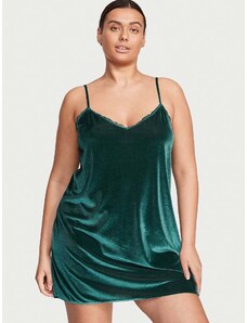 Victoria's Secret Sametová noční košilka Velvet V-Neck Slip zelená