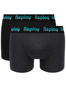 Replay Boxerky Boxer Style 5 Jacquard Logo 2Pcs Box - Black/D Gmel/Azure - Pánské