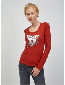 Červené dámské tričko s dlouhým rukávem Guess - Dámské