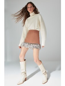 Trendyol Camel Hem Plush Detailed Super Mini Woven Skirt