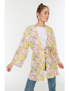 Trendyol Multicolored Floral Patterned Kimono & Kaftan with Tie Detail and Pockets
