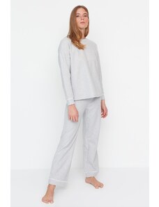 Trendyol Gray Melange Piping Detailed Thessaloniki Knitted Pajamas Set