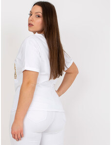 Fashionhunters Bílá bavlněná halenka větší velikosti s kapsou