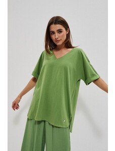 Moodo Jednoduché tričko s výstřihem do V - zelené