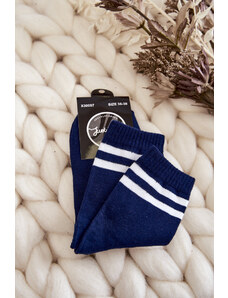 Kesi Dámské bavlněné sportovní ponožky s pruhy námořnická modrá