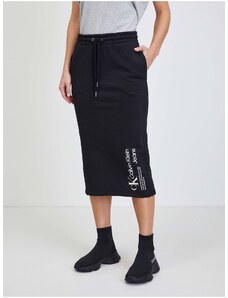 Černá dámská tepláková midi sukně s rozparkem Calvin Klein Jeans - Dámské
