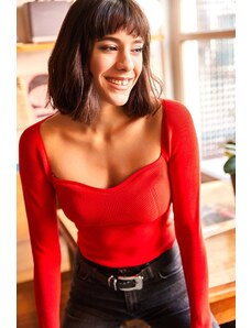Olalook Women's Red Kiss Collar Crop Knitwear Blouse