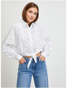Bílá dámská vzorovaná cropped košile Guess - Dámské