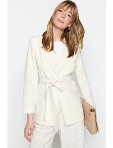 Trendyol Cream Tie Waist Belted Woven Lined Jacket