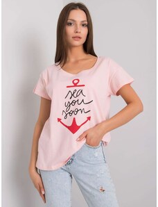 Fashionhunters Světle růžové tričko s nápisem