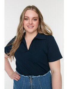 Trendyol Curve Navy Blue Ribbed Knitted Blouse