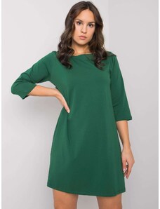 Fashionhunters RUE PARIS Tmavě zelené šaty s krajkovou vsadkou