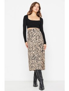 Trendyol Camel Knitted Skirt With Slit Detail Flounce