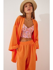 Happiness İstanbul Women's Orange Kimono Pants Suit