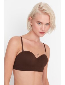 Trendyol Dark Brown Seamless/Seamless Covered Strapless Knitted Bra with Removable Straps