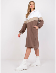 Fashionhunters Bílohnědé mikinové šaty s kapucí Irem RUE PARIS