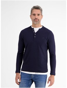Tmavě modré pánské tričko s knoflíky LERROS - Pánské