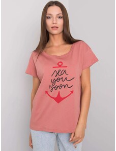 Fashionhunters Zaprášené růžové tričko s nápisem
