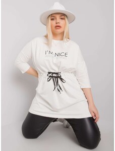 Fashionhunters Tunika Ecru plus size s nápisem